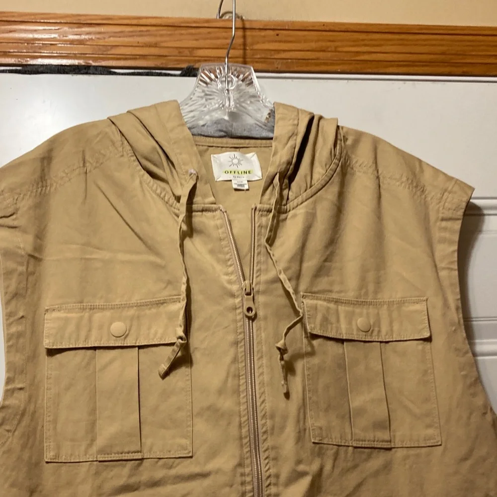 Offline‎ by Aerie Sleeveless Hooded Zip Front Utility Vest - Tan S